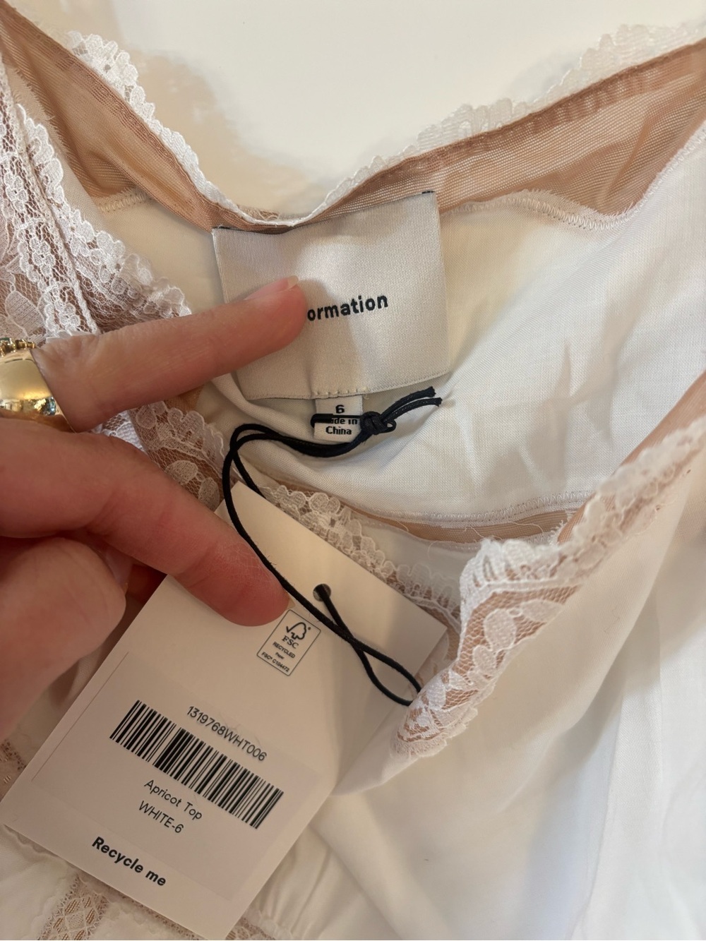 Reformation Apricot white lace babydoll tank top in cotton blend - Picture 7 of 7